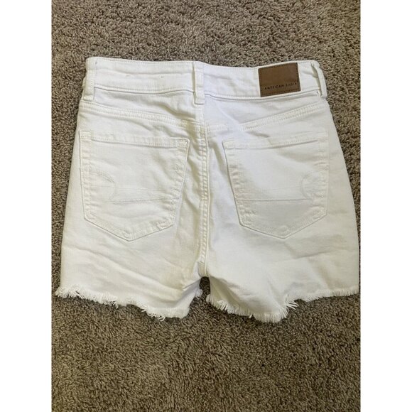 American Eagle Shorts Women Sz 0 White Denim High Waisted Distressed Raw Hem - Picture 2 of 9